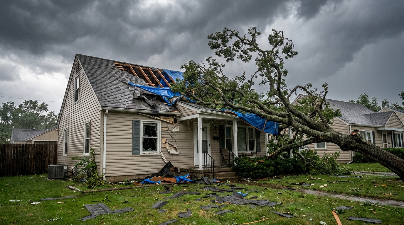 storm damaged house with FEMA disaster declaration selling options explained
